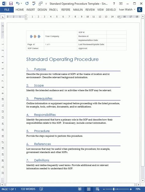 Image result for Standard Operating Procedure Document Example