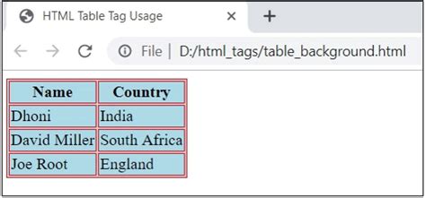 Image result for Table Tag Example