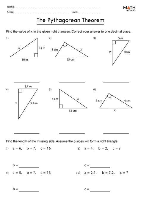 Pythagorean Theorem Worksheets - Math Monks