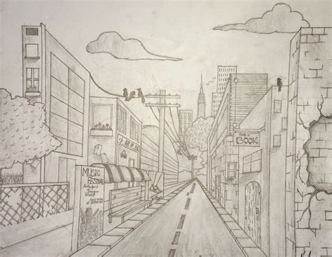 Afbeeldingsresultaten voor One Point Perspective Street Scene