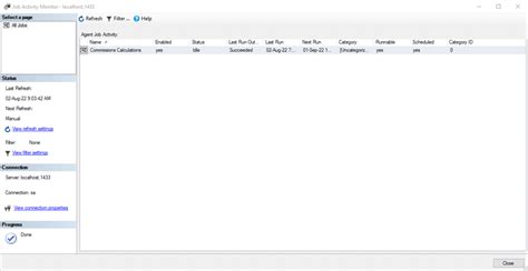 Toradh íomhá ar SQL Server Job Summary