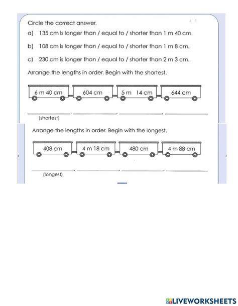 Image result for Live Worksheet for Lenght