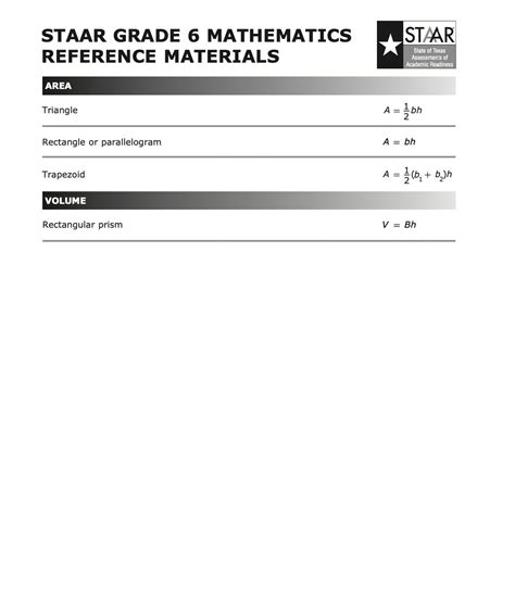Image result for STAAR 4th Grade Math Reference Chart