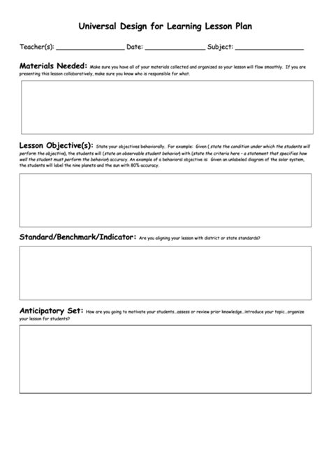 Image result for Universal Design Lesson Plan Template