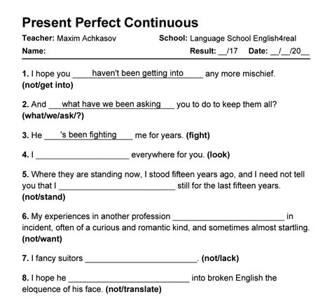 Image result for Present Perfect Tense Fill Up Worksheet