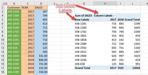 Toradh íomhá ar How to Remove PivotTable Column Labels Example