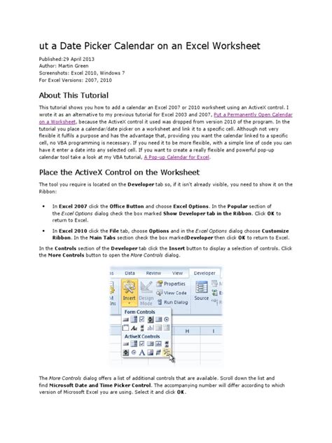 Image result for Date Picker Control Excel