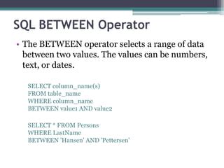 Image result for Between Statement in SQL
