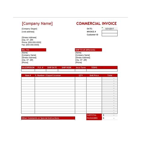 Afbeeldingsresultaten voor Blank Commercial Invoice Template PDF