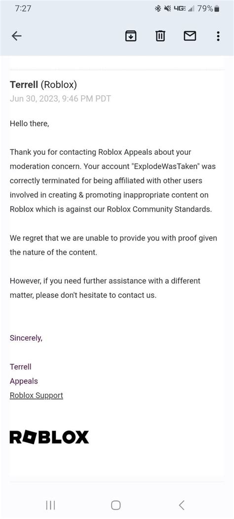Image result for Roblox Account Terminated Speech