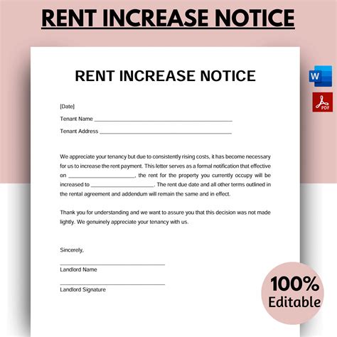Image result for Rent Increase Notice Form