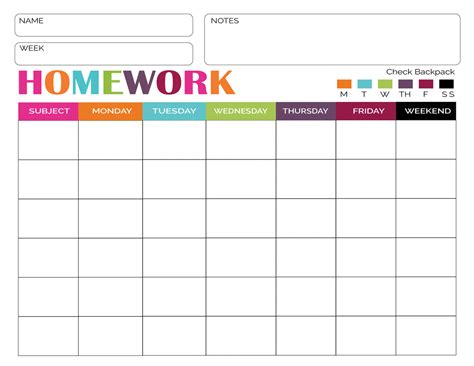 Image result for Free Printable Homework Charts
