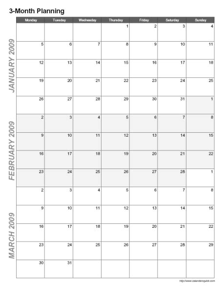 Image result for Free Printable 3 Month Calendar Template