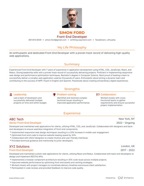 Image result for Front End Experienced Resume