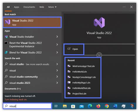 Toradh íomhá ar Visual Studio Recent Project