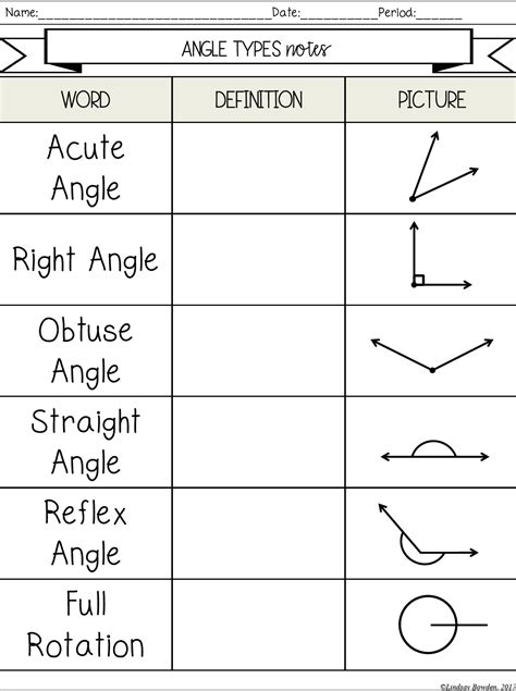 Toradh íomhá ar Types of Angles Worksheet