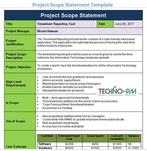 Toradh íomhá ar Example of a Project Scope