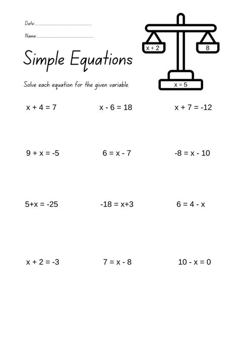 Afbeeldingsresultaten voor Printable Algebra Worksheets Solving Equations