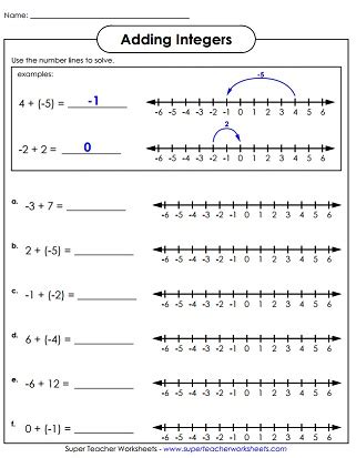 Adding Integers Number Line Worksheet with Answer Key に対する画像結果