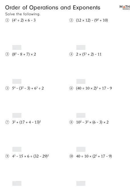 Image result for Order of Operations Exponents Worksheet