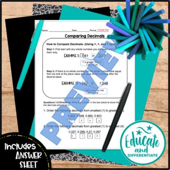 Image result for Comparison of Decimals Worksheet