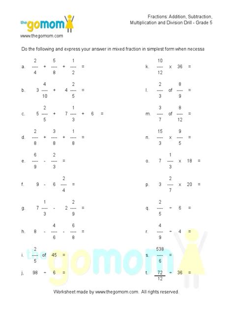 Toradh íomhá ar Math Work Sheets Hard Add Ion Subtraction Multiplication Division Fractions Perscnt