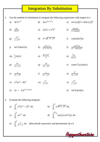 Image result for Integration by Substitution Worksheet.pdf
