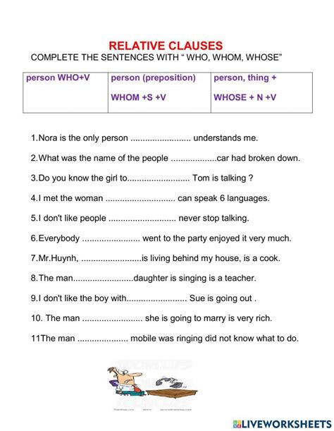 Image result for Whose Relative Clause Worksheet