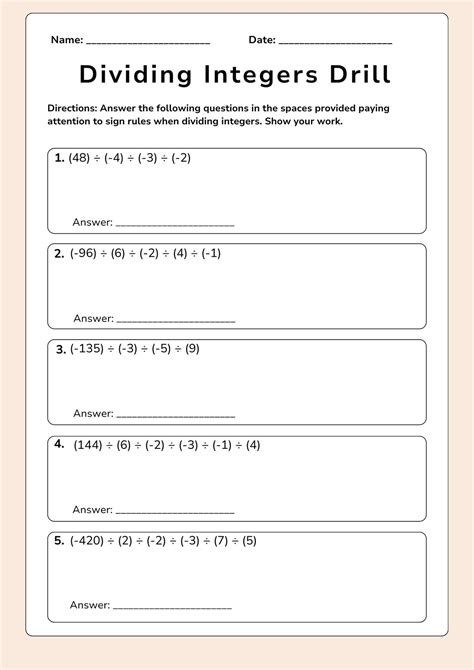 Image result for Dividing Integers Worksheet