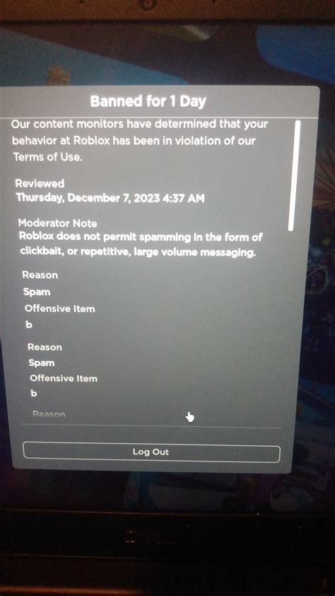 Image result for Roblox Ban Image for Spamming