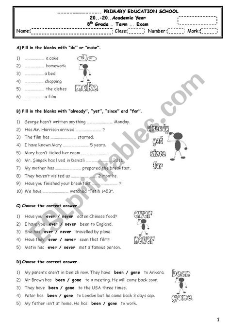 Image result for Present Perfect Tense English Worksheet