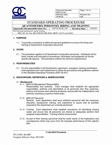 Image result for Standard Operating Procedure Document Example