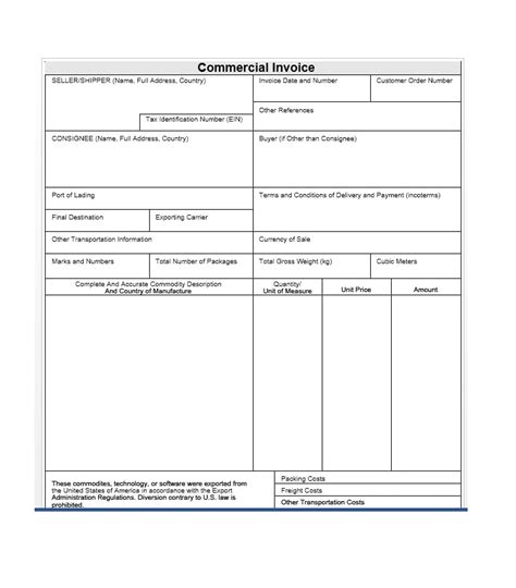 Afbeeldingsresultaten voor Blank Commercial Invoice Template PDF