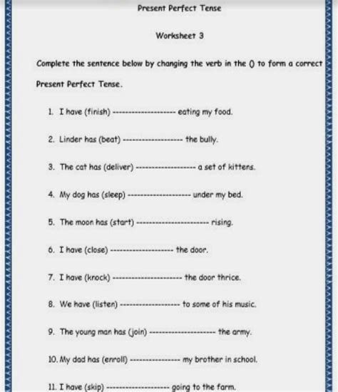 Image result for Present Perfect Tense English Worksheet