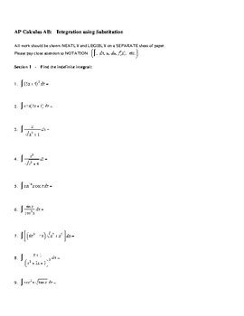 Image result for Integration by Substitution Worksheet.pdf