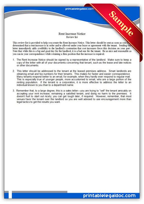 Image result for Rent Increase Notice Form