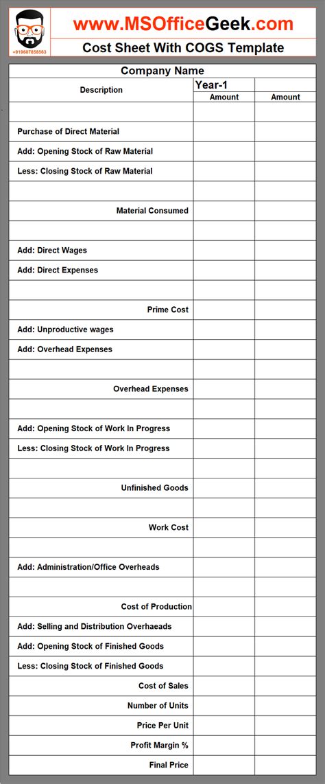 Afbeeldingsresultaten voor Production Cost Sheet Format in Excel