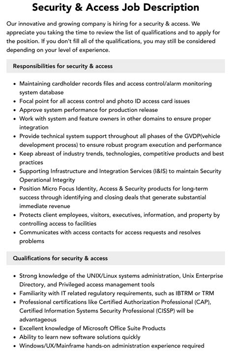 Image result for Access Control Security Job Description
