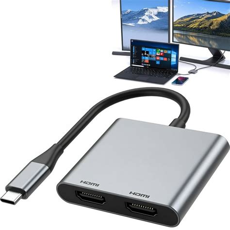 USB C to Dual HDMI Adapter, 2 IN 1 USB C Dual HDMI Monitor Adapter 4K ...
