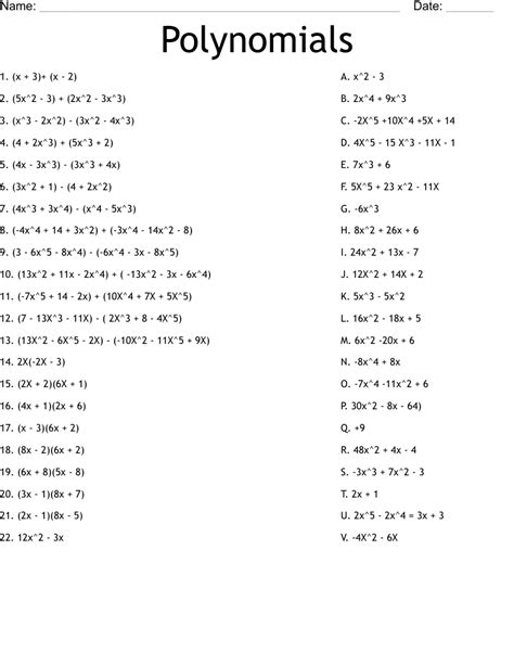 Image result for Polynomial Worksheets