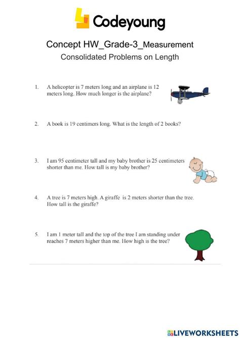 Image result for Live Worksheet for Lenght