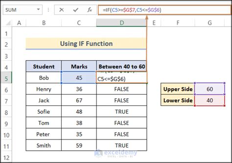 Toradh íomhá ar Between Function Excel