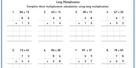 Image result for Free Printable Long Multiplication Worksheets