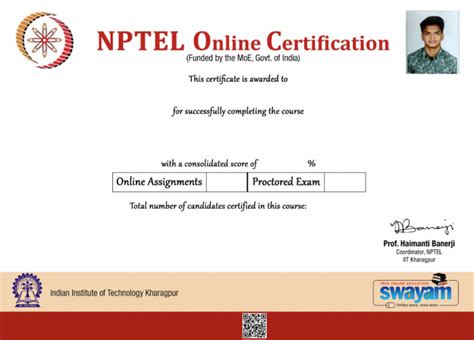Toradh íomhá ar NPTEL Certificate Sample