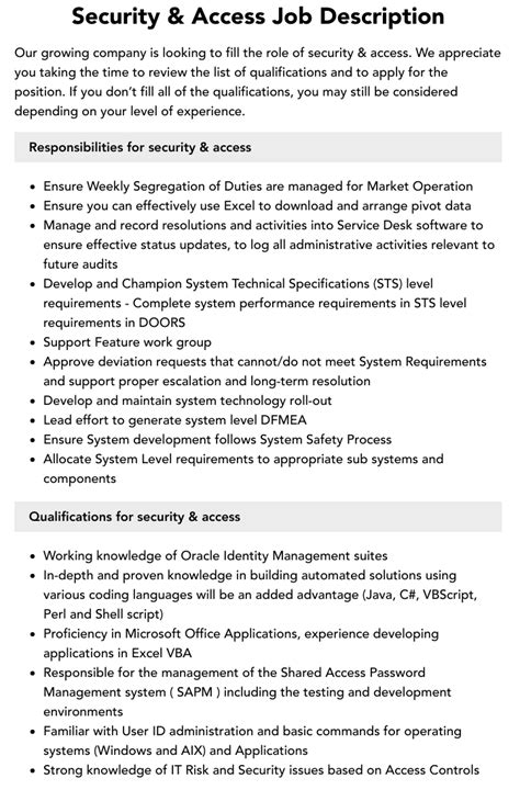 Image result for Access Control Security Job Description