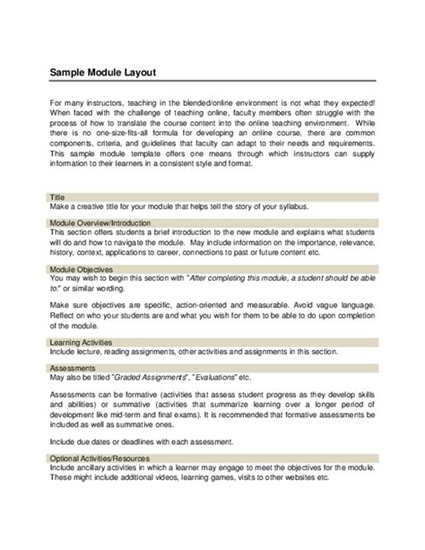 Image result for Sample Module Format