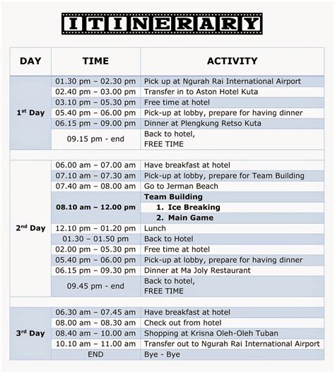 Image result for Team Building Itinerary Sample