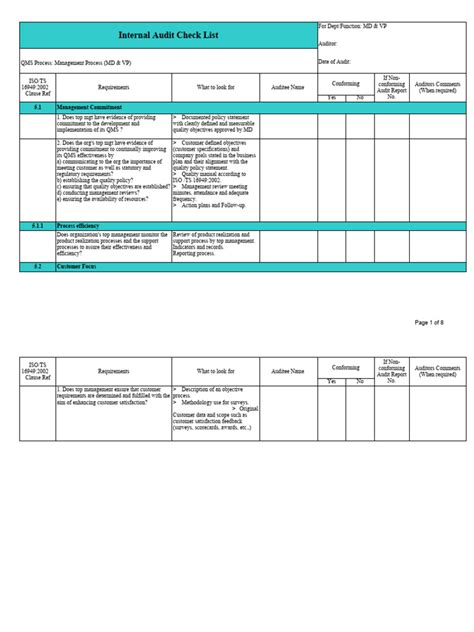 Process Audit Check Sheet Sample に対する画像結果