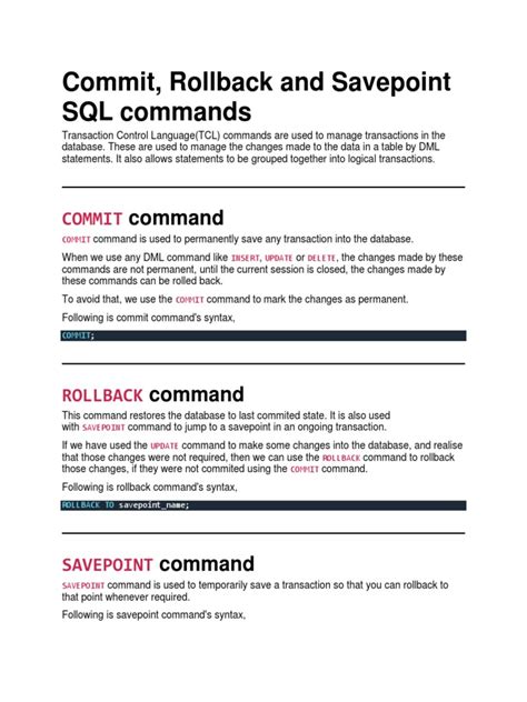 Image result for Commit and Roll Back SQL