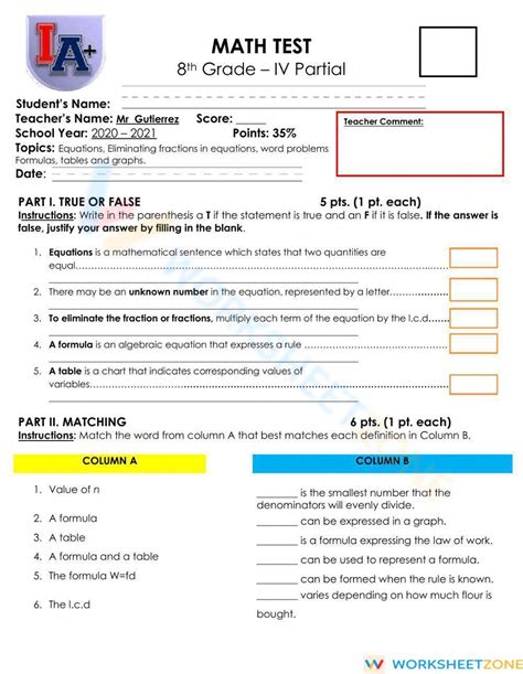 Image result for Test Worksheet